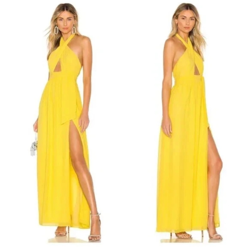 MAJORELLE Yellow Halter Sundress Backless